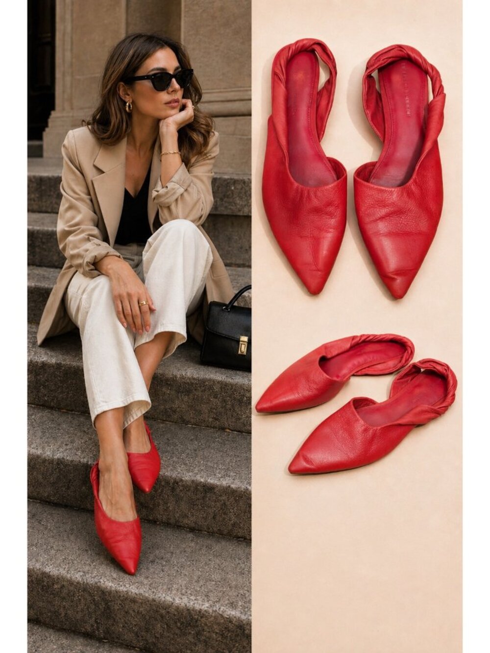 Sigerson Morrison Red Leather Pointed Toe Flats Slingback Shoes Size 9.5B Italy